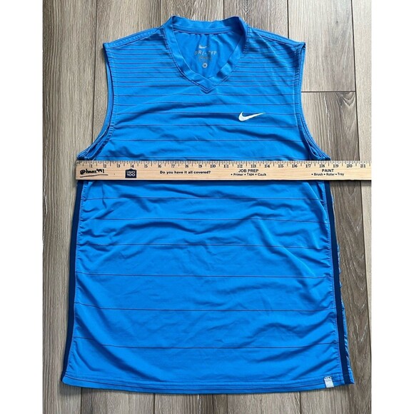 Nike Shirt Mens Medium Blue Striped Court Tennis Performance V Neck Tank - Picture 10 of 10